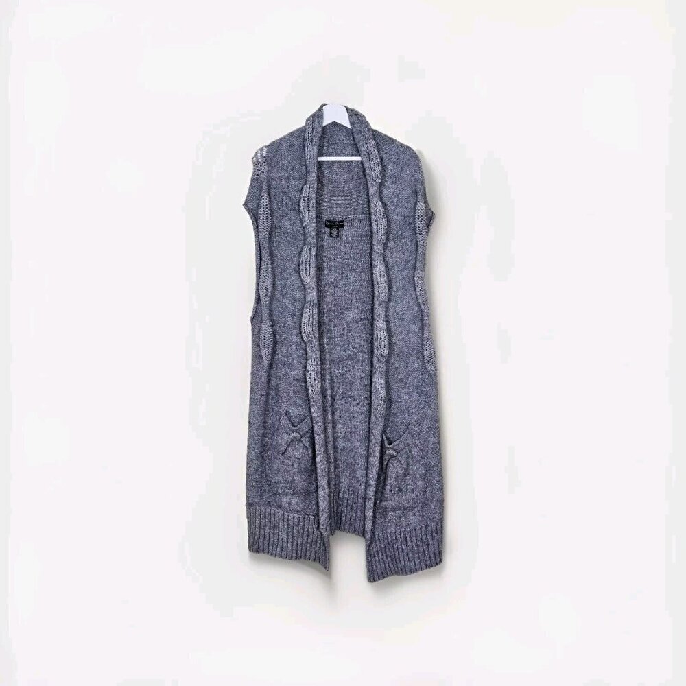 Mercer & Madison Cardigan Vest Women 1X Gray Pockets Chunky Knit Alpaca Blend